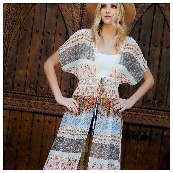 *CLEARANCE* Boho Country Kimono Maxi Cardigan - Picture 7 of 9